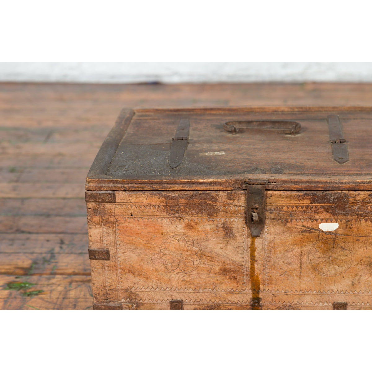 Rustic Indian 19th Century Treasure Box with Carved Rosettes and Small Feet-6. Asian & Chinese Furniture, Art, Antiques, Vintage Home Décor for sale at FEA Home