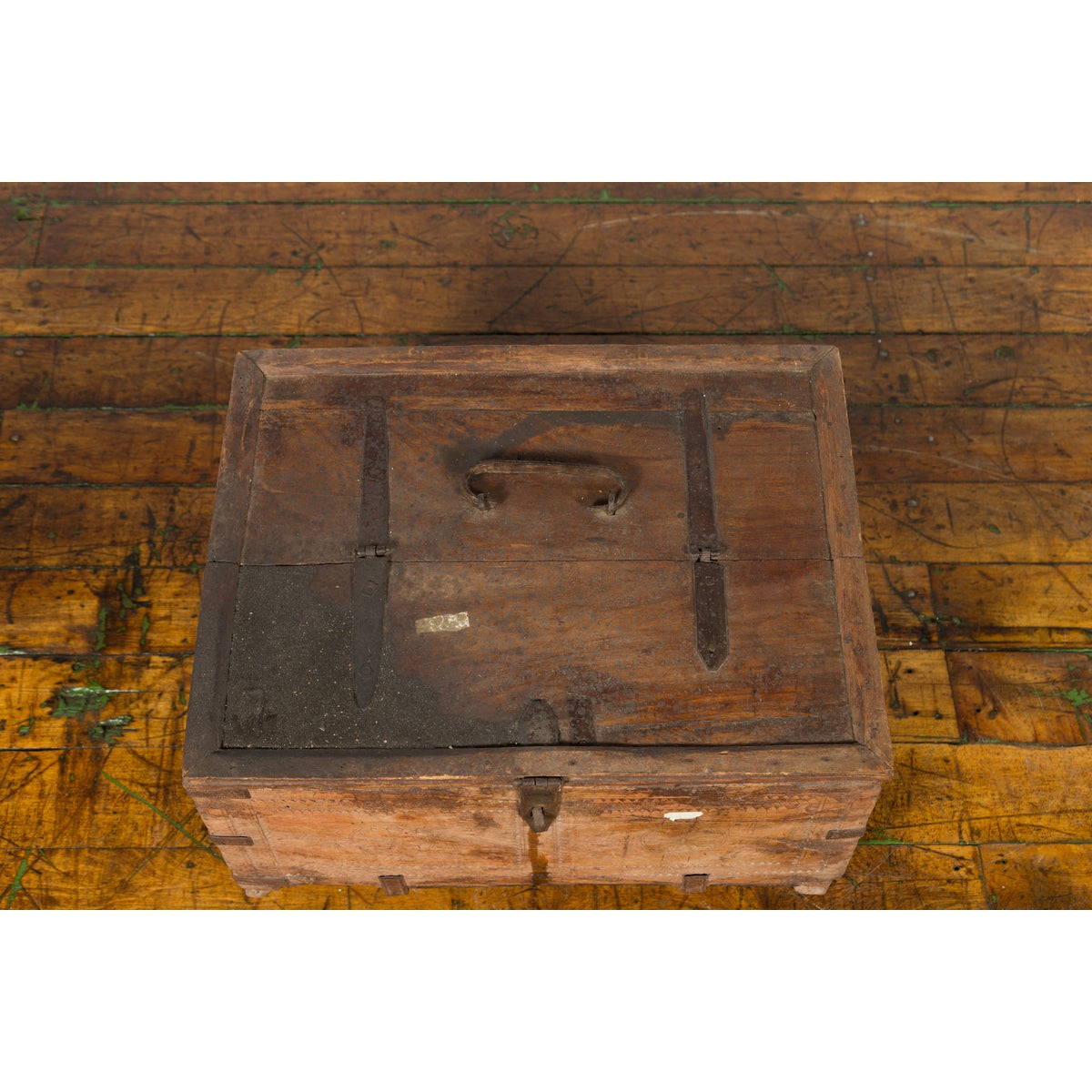 Rustic Indian 19th Century Treasure Box with Carved Rosettes and Small Feet-10. Asian & Chinese Furniture, Art, Antiques, Vintage Home Décor for sale at FEA Home