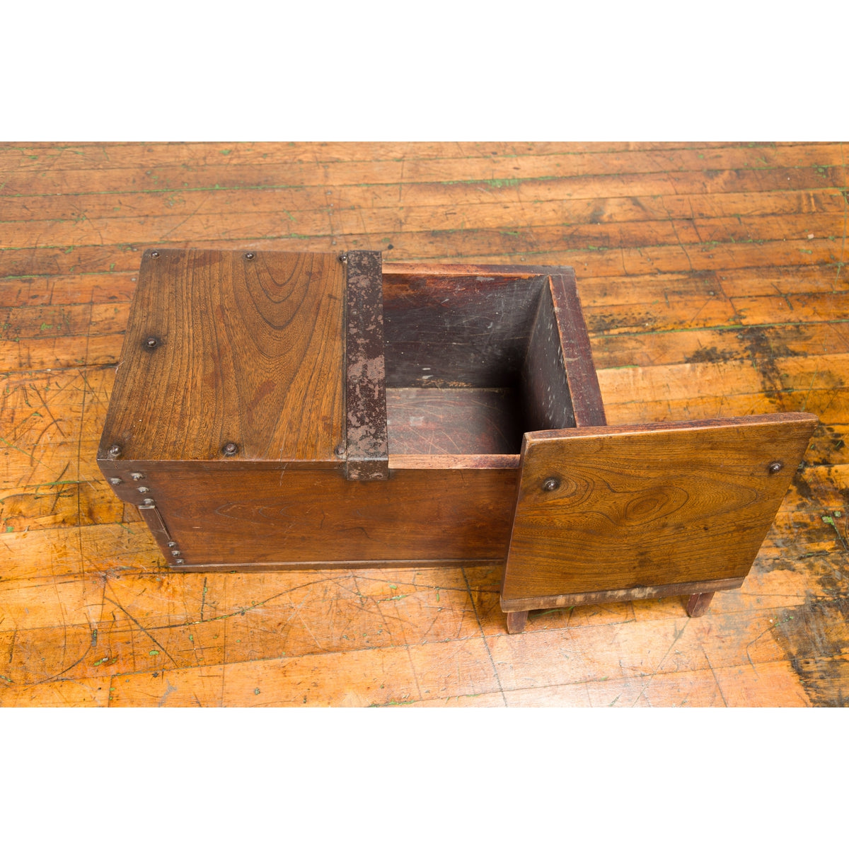 Indonesian 19th Century Wooden Trunk with Partially Removable Top and Iron Studs-3. Asian & Chinese Furniture, Art, Antiques, Vintage Home Décor for sale at FEA Home