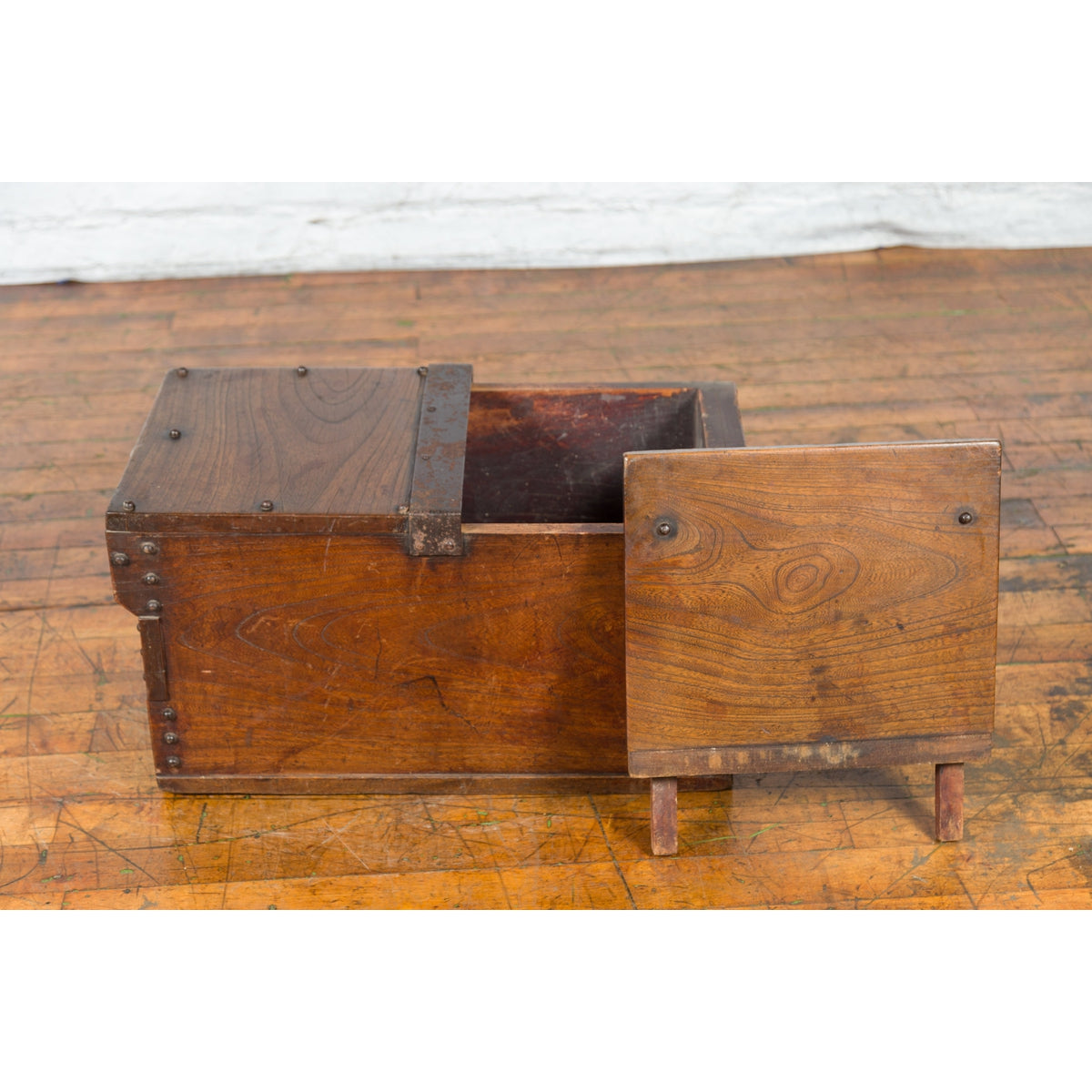 Indonesian 19th Century Wooden Trunk with Partially Removable Top and Iron Studs-4. Asian & Chinese Furniture, Art, Antiques, Vintage Home Décor for sale at FEA Home