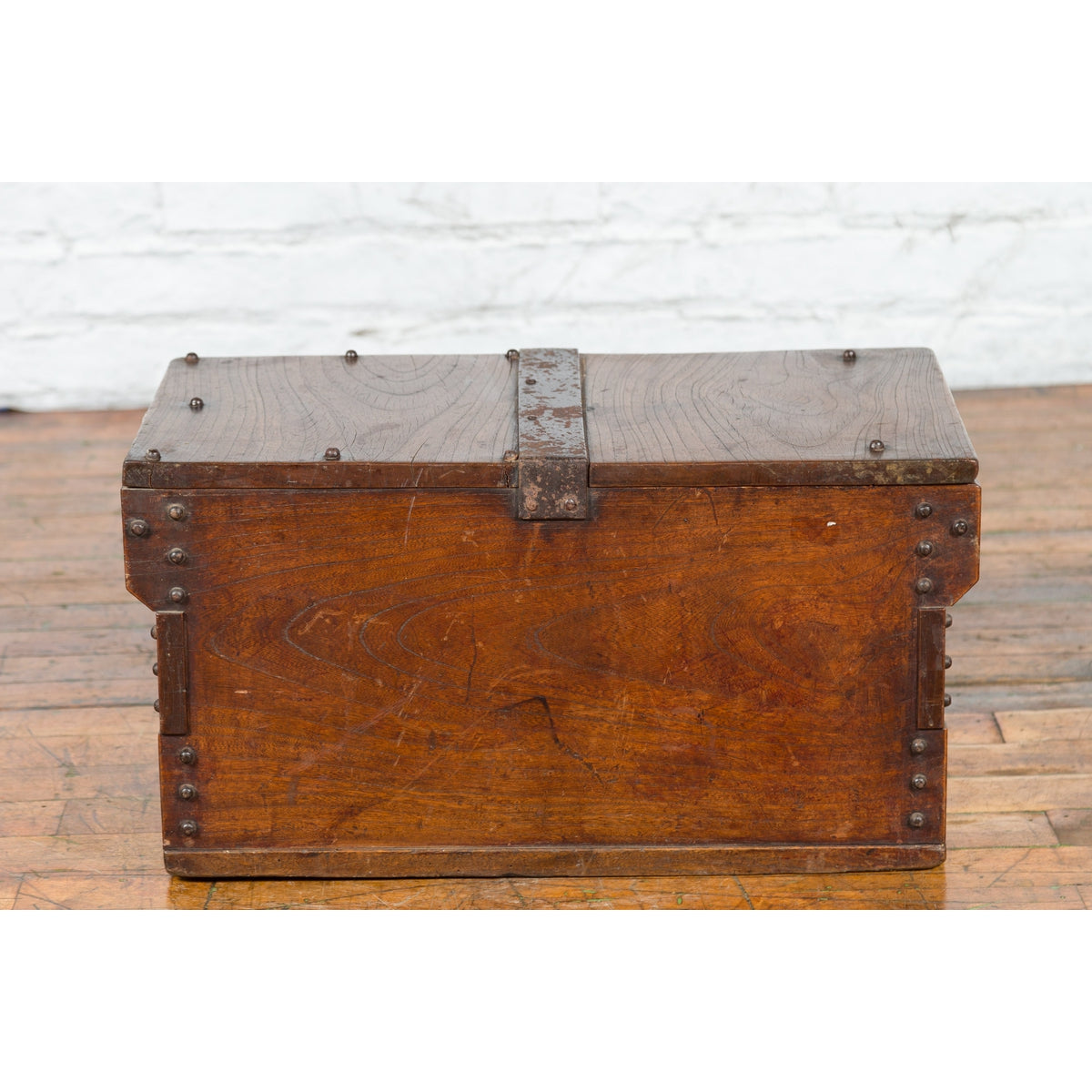 Indonesian 19th Century Wooden Trunk with Partially Removable Top and Iron Studs-5. Asian & Chinese Furniture, Art, Antiques, Vintage Home Décor for sale at FEA Home