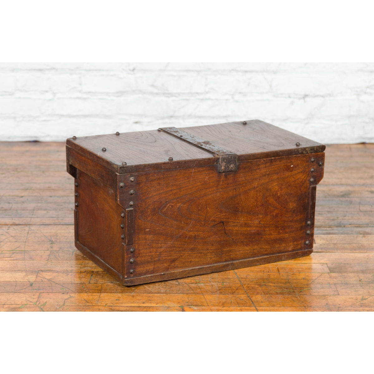 Indonesian 19th Century Wooden Trunk with Partially Removable Top and Iron Studs-6. Asian & Chinese Furniture, Art, Antiques, Vintage Home Décor for sale at FEA Home