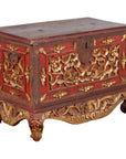 Antique Madura Hand Carved Wooden Treasure Chest with Red and Gold Décor-1. Asian & Chinese Furniture, Art, Antiques, Vintage Home Décor for sale at FEA Home