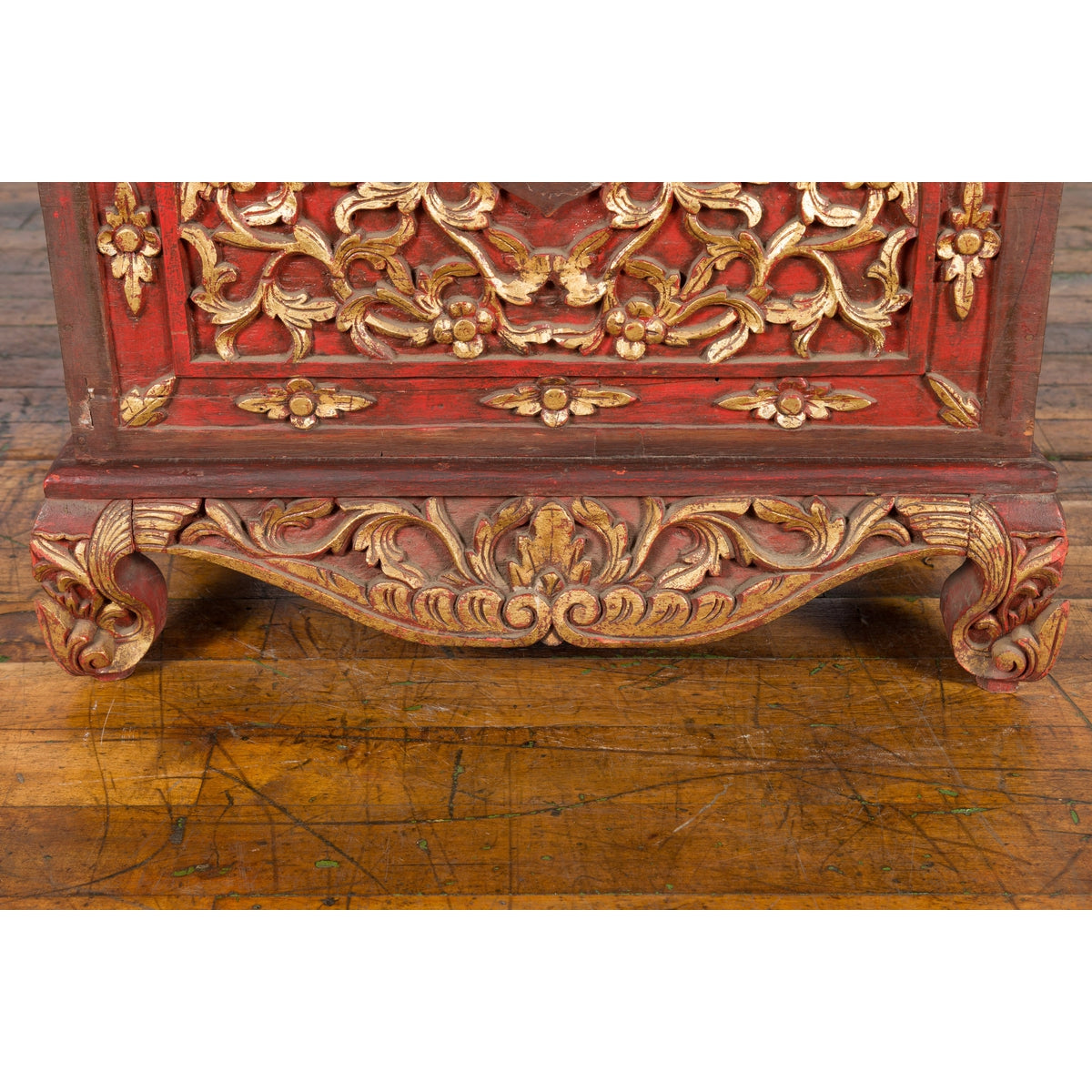 Antique Madura Hand Carved Wooden Treasure Chest with Red and Gold Décor-10. Asian & Chinese Furniture, Art, Antiques, Vintage Home Décor for sale at FEA Home