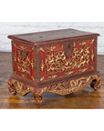 Antique Madura Hand Carved Wooden Treasure Chest with Red and Gold Décor-13. Asian & Chinese Furniture, Art, Antiques, Vintage Home Décor for sale at FEA Home