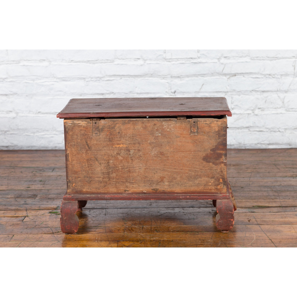 Antique Madura Hand Carved Wooden Treasure Chest with Red and Gold Décor-15. Asian & Chinese Furniture, Art, Antiques, Vintage Home Décor for sale at FEA Home