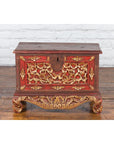 Antique Madura Hand Carved Wooden Treasure Chest with Red and Gold Décor-4. Asian & Chinese Furniture, Art, Antiques, Vintage Home Décor for sale at FEA Home