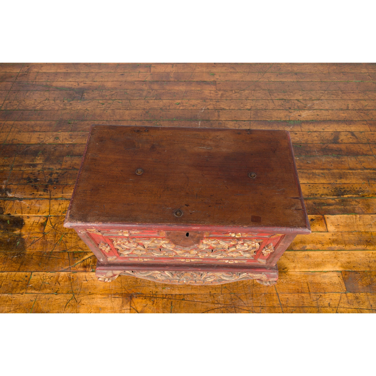 Antique Madura Hand Carved Wooden Treasure Chest with Red and Gold Décor-5. Asian & Chinese Furniture, Art, Antiques, Vintage Home Décor for sale at FEA Home