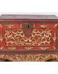 Antique Madura Hand Carved Wooden Treasure Chest with Red and Gold Décor-9. Asian & Chinese Furniture, Art, Antiques, Vintage Home Décor for sale at FEA Home