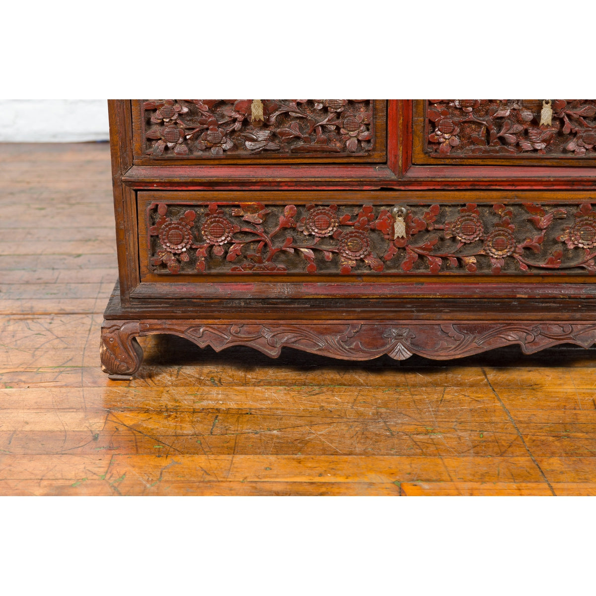 Early 20th Century Madurese Treasure Chest with Hand-Carved Floral Décor-14. Asian & Chinese Furniture, Art, Antiques, Vintage Home Décor for sale at FEA Home
