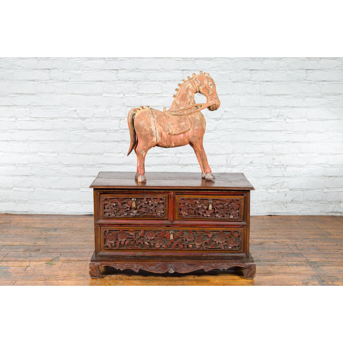 Early 20th Century Madurese Treasure Chest with Hand-Carved Floral Décor-3. Asian & Chinese Furniture, Art, Antiques, Vintage Home Décor for sale at FEA Home