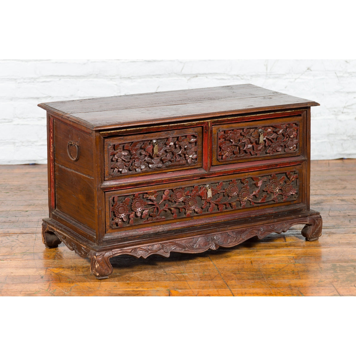 Early 20th Century Madurese Treasure Chest with Hand-Carved Floral Décor-5. Asian & Chinese Furniture, Art, Antiques, Vintage Home Décor for sale at FEA Home