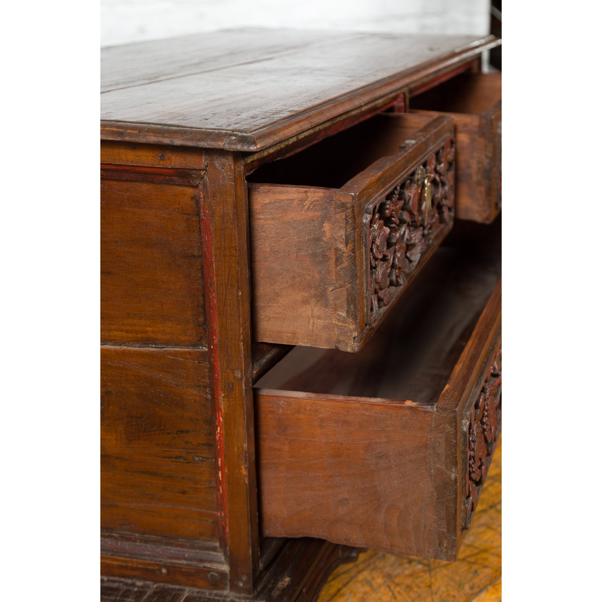 Early 20th Century Madurese Treasure Chest with Hand-Carved Floral Décor-15. Asian & Chinese Furniture, Art, Antiques, Vintage Home Décor for sale at FEA Home