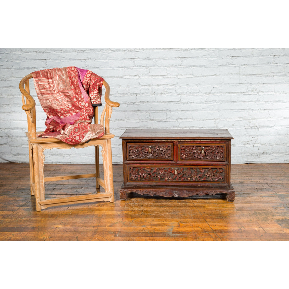Early 20th Century Madurese Treasure Chest with Hand-Carved Floral Décor-4. Asian & Chinese Furniture, Art, Antiques, Vintage Home Décor for sale at FEA Home
