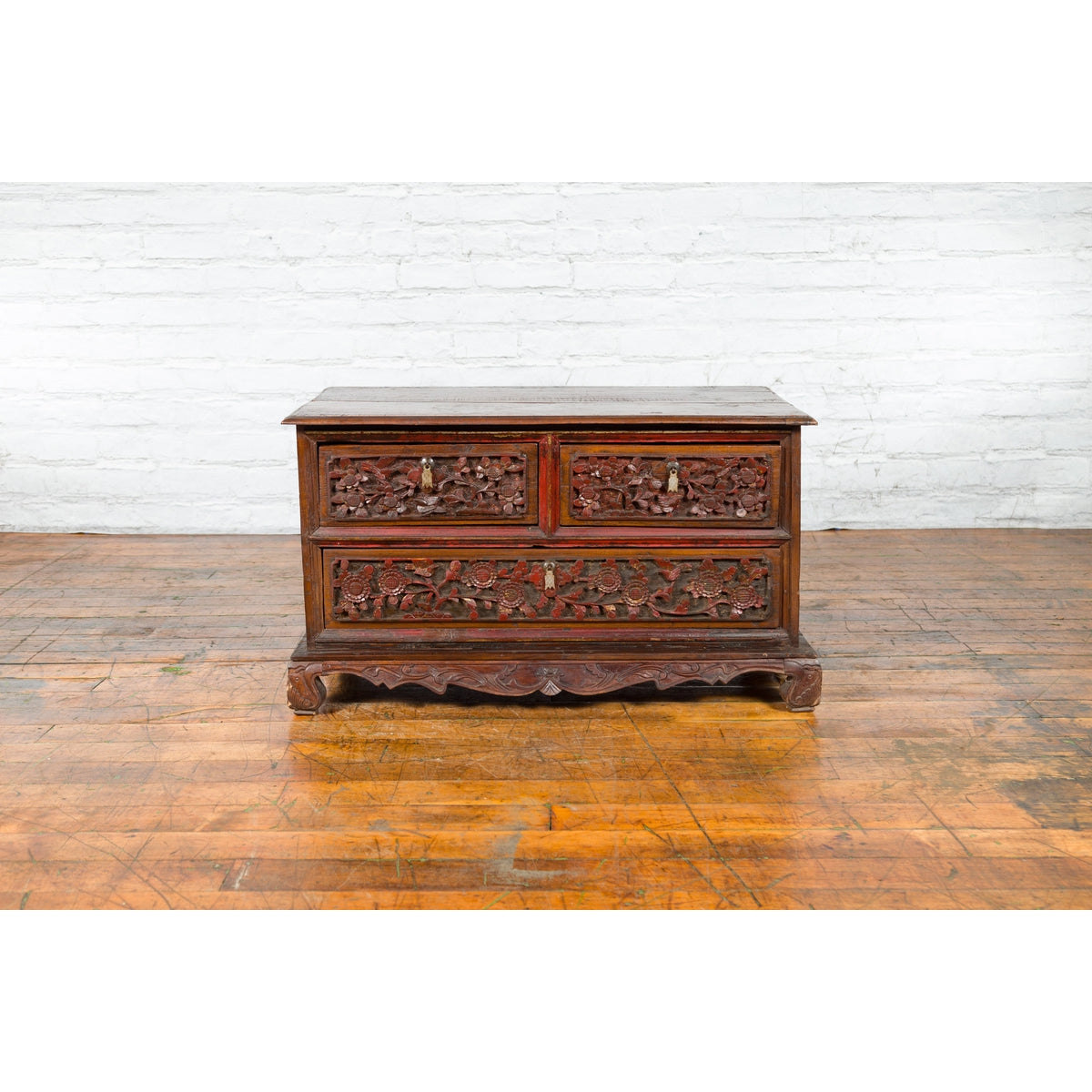Early 20th Century Madurese Treasure Chest with Hand-Carved Floral Décor-8. Asian & Chinese Furniture, Art, Antiques, Vintage Home Décor for sale at FEA Home