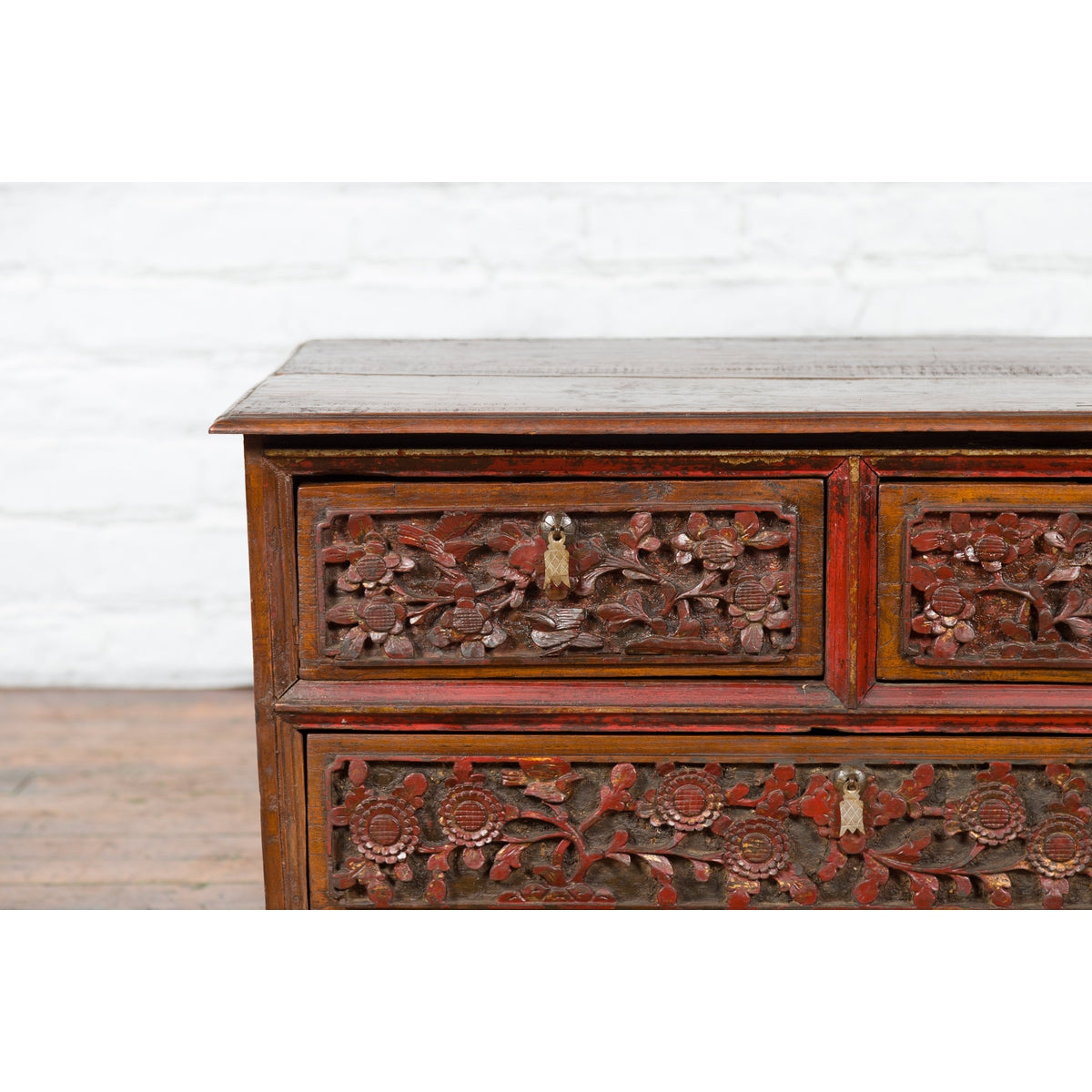 Early 20th Century Madurese Treasure Chest with Hand-Carved Floral Décor-9. Asian & Chinese Furniture, Art, Antiques, Vintage Home Décor for sale at FEA Home