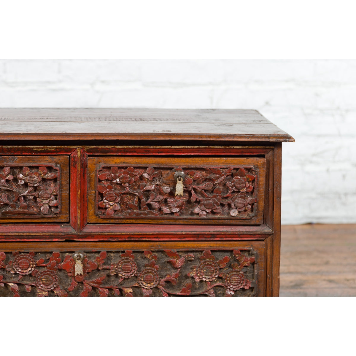 Early 20th Century Madurese Treasure Chest with Hand-Carved Floral Décor-10. Asian & Chinese Furniture, Art, Antiques, Vintage Home Décor for sale at FEA Home