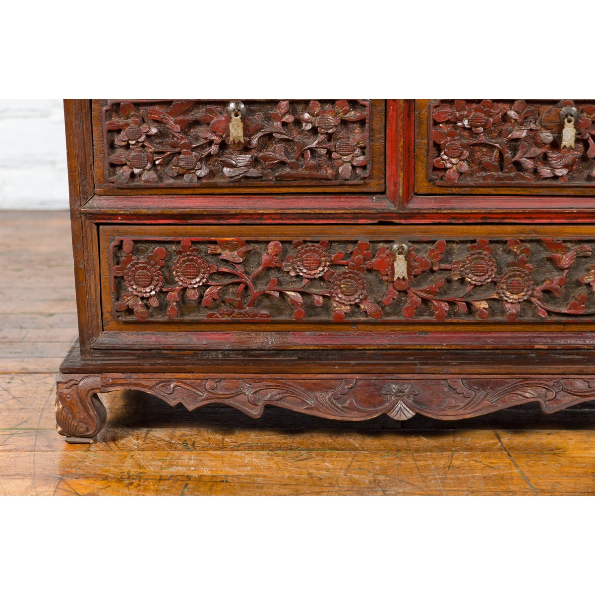 Early 20th Century Madurese Treasure Chest with Hand-Carved Floral Décor-11. Asian & Chinese Furniture, Art, Antiques, Vintage Home Décor for sale at FEA Home