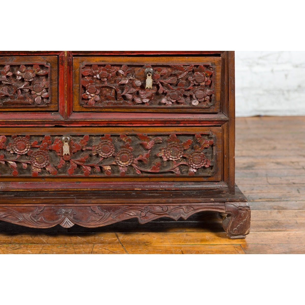 Early 20th Century Madurese Treasure Chest with Hand-Carved Floral Décor-13. Asian & Chinese Furniture, Art, Antiques, Vintage Home Décor for sale at FEA Home