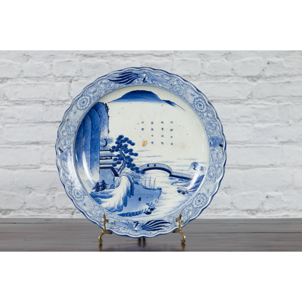 19th Century Japanese Porcelain Imari Plate with Painted Blue and White Décor-3. Asian & Chinese Furniture, Art, Antiques, Vintage Home Décor for sale at FEA Home