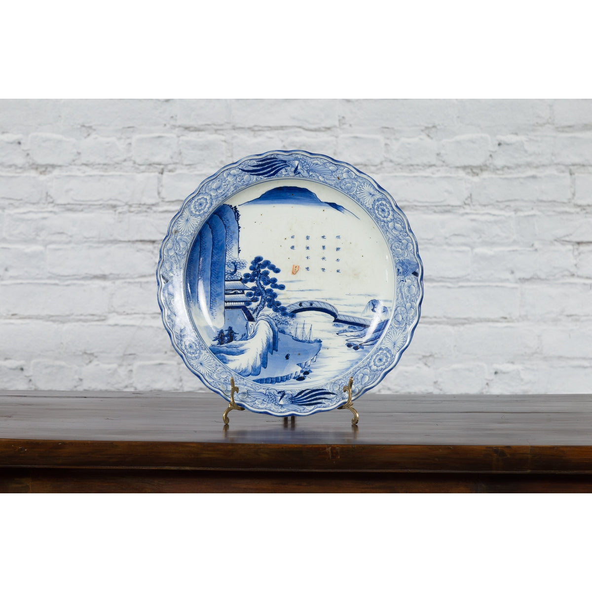 19th Century Japanese Porcelain Imari Plate with Painted Blue and White Décor-4. Asian & Chinese Furniture, Art, Antiques, Vintage Home Décor for sale at FEA Home