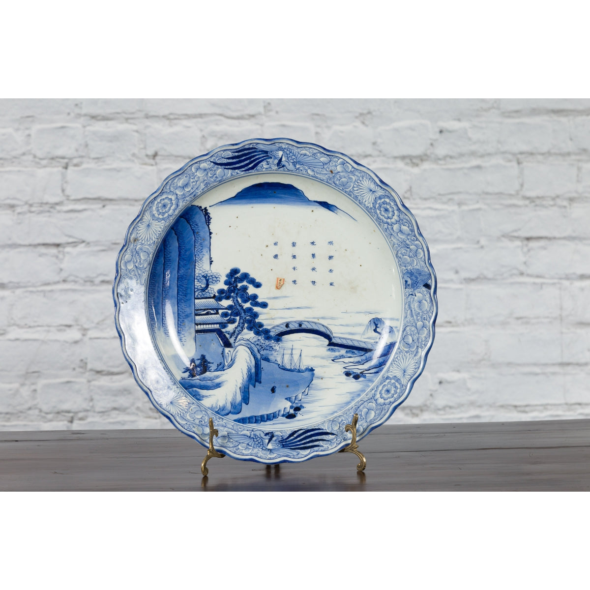 19th Century Japanese Porcelain Imari Plate with Painted Blue and White Décor-6. Asian & Chinese Furniture, Art, Antiques, Vintage Home Décor for sale at FEA Home