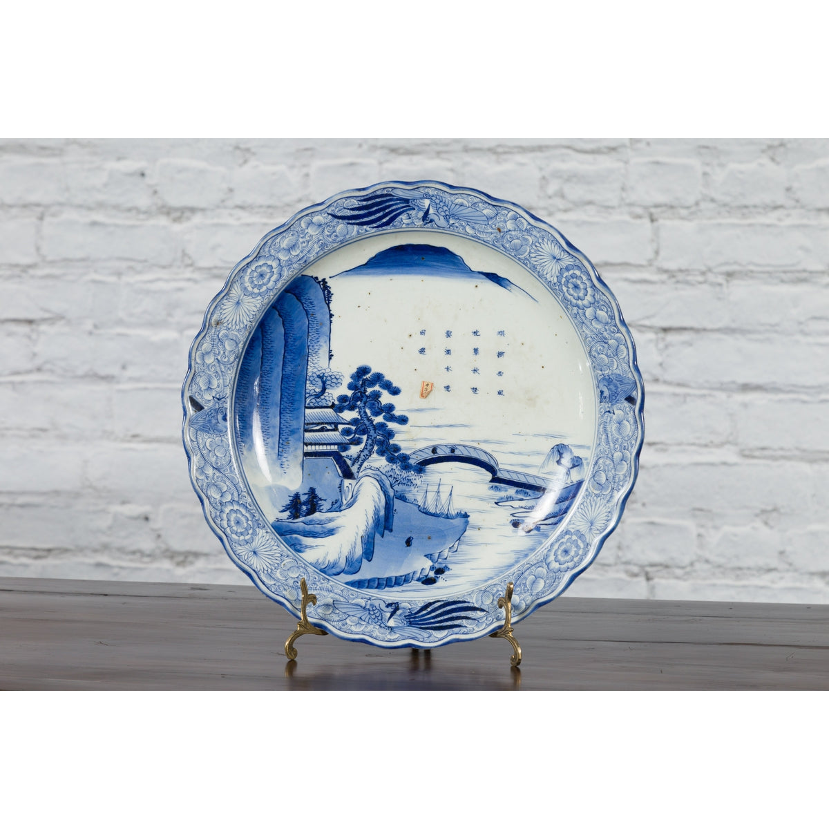 19th Century Japanese Porcelain Imari Plate with Painted Blue and White Décor-7. Asian & Chinese Furniture, Art, Antiques, Vintage Home Décor for sale at FEA Home