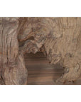 Brown driftwood carving close-up with natural grooves, wood material from Chiang Mai, Northern Thailand.
