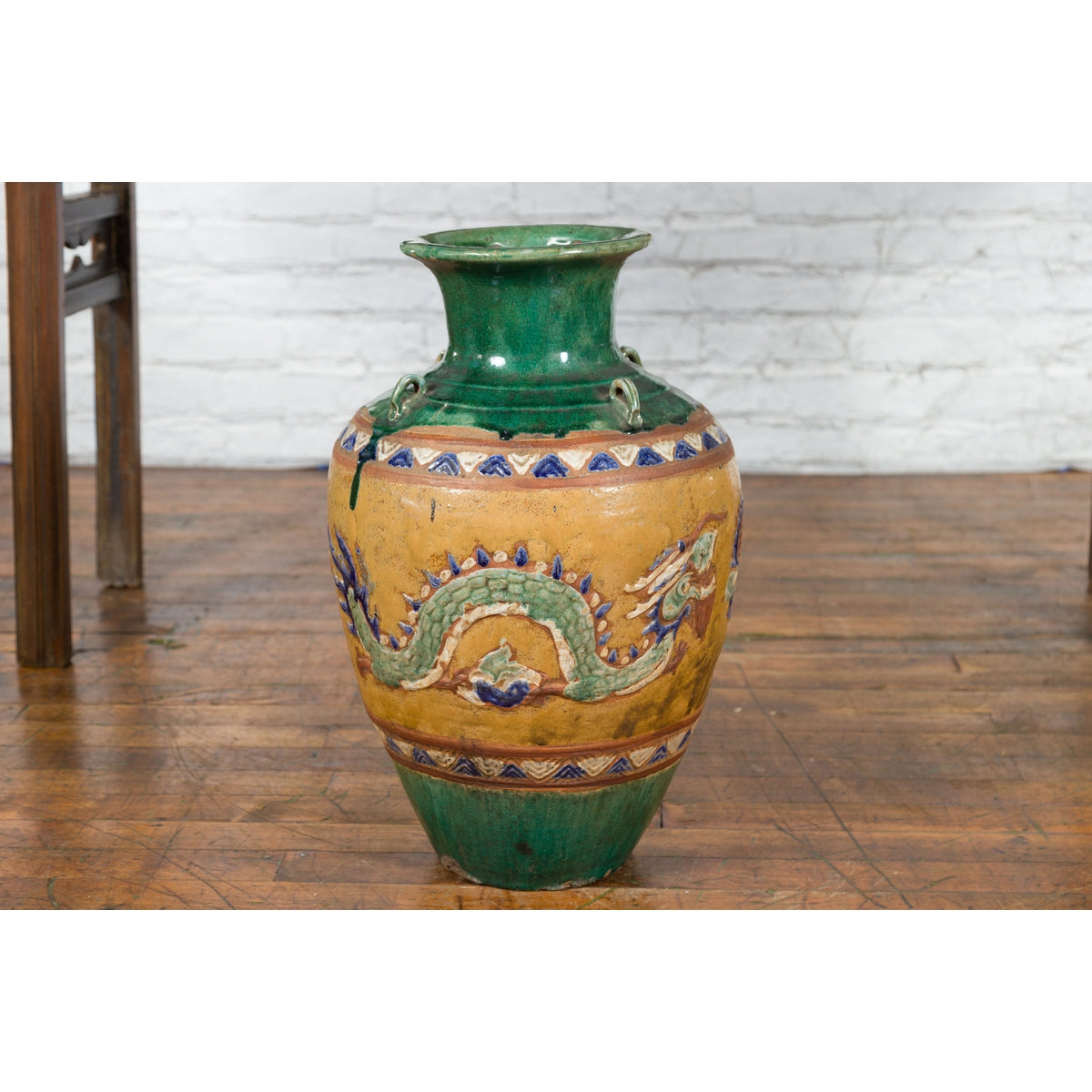 Annamese 19th Century Green Glazed Water Jar with Raised Dragon Motifs-10. Asian & Chinese Furniture, Art, Antiques, Vintage Home Décor for sale at FEA Home