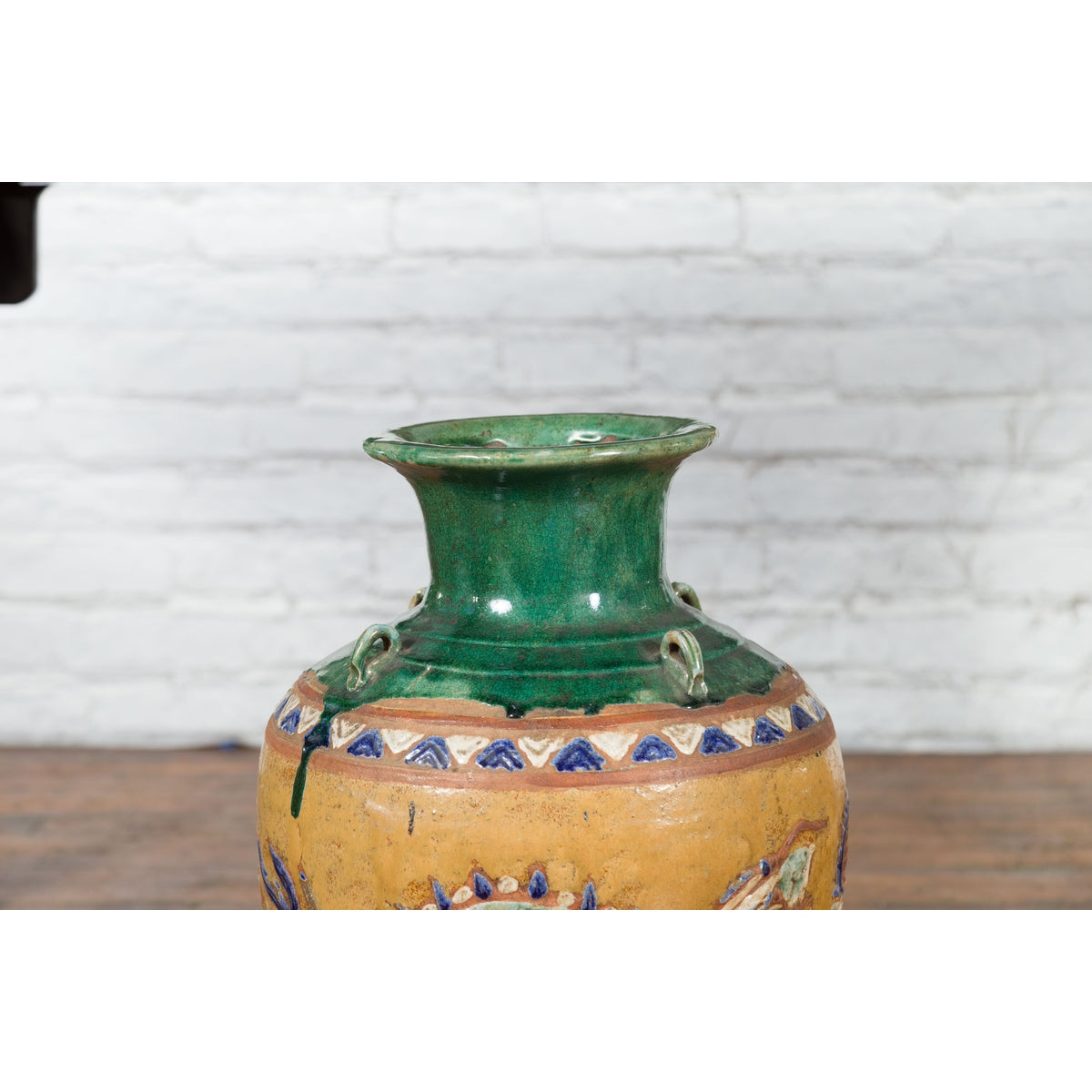 Annamese 19th Century Green Glazed Water Jar with Raised Dragon Motifs-11. Asian & Chinese Furniture, Art, Antiques, Vintage Home Décor for sale at FEA Home