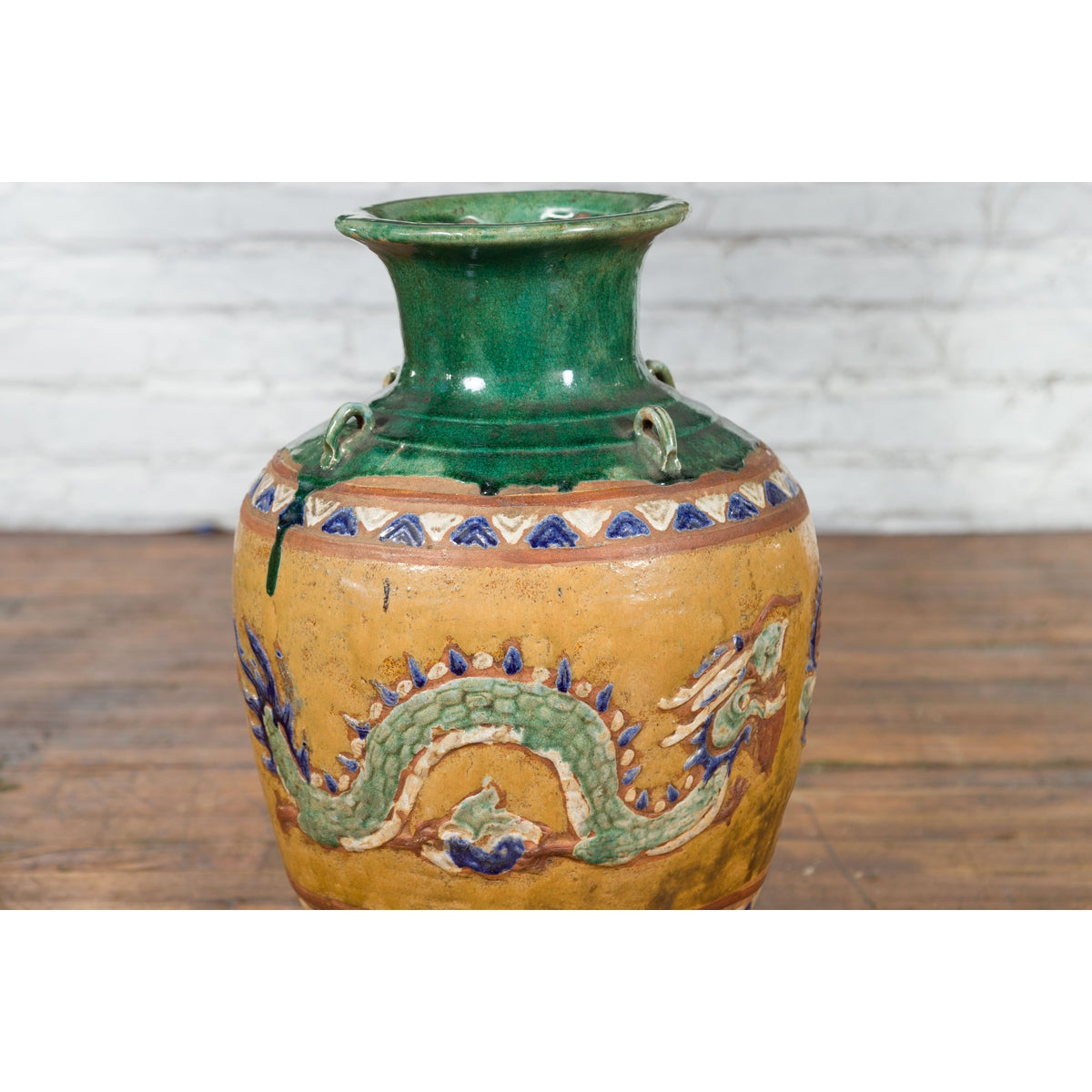 Annamese 19th Century Green Glazed Water Jar with Raised Dragon Motifs-13. Asian & Chinese Furniture, Art, Antiques, Vintage Home Décor for sale at FEA Home