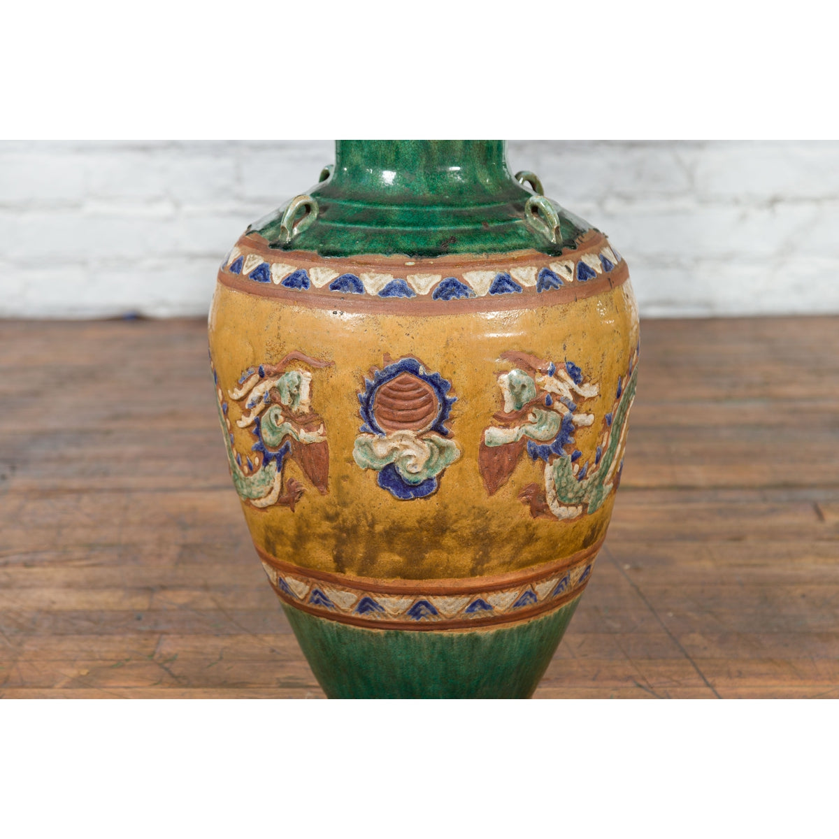 Annamese 19th Century Green Glazed Water Jar with Raised Dragon Motifs-4. Asian & Chinese Furniture, Art, Antiques, Vintage Home Décor for sale at FEA Home
