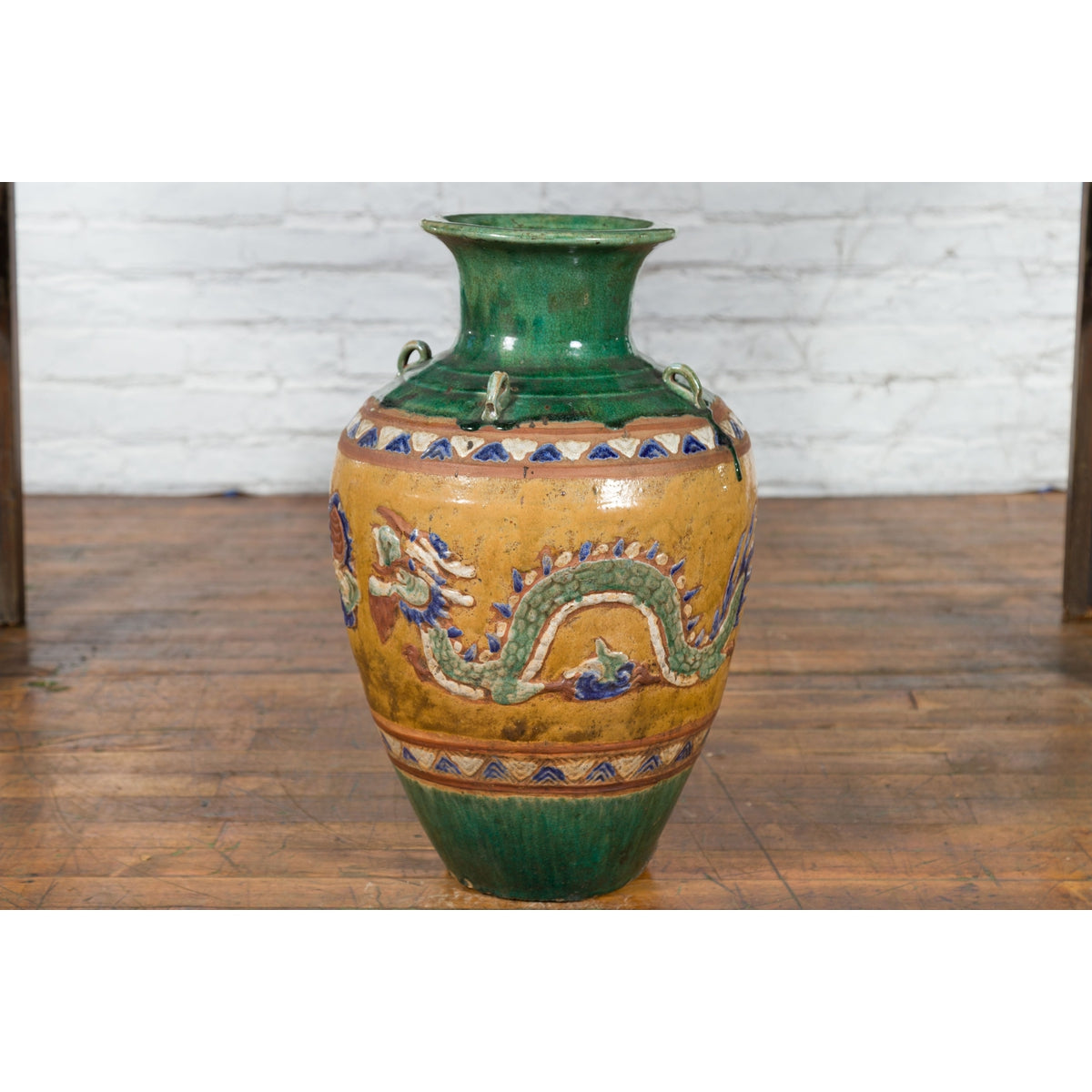 Annamese 19th Century Green Glazed Water Jar with Raised Dragon Motifs-5. Asian & Chinese Furniture, Art, Antiques, Vintage Home Décor for sale at FEA Home