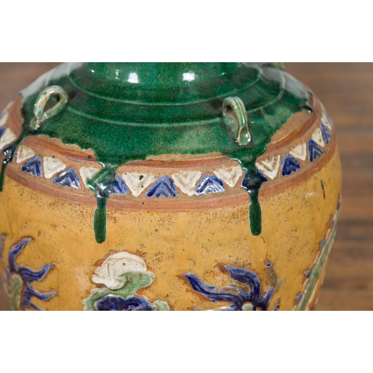 Annamese 19th Century Green Glazed Water Jar with Raised Dragon Motifs-6. Asian & Chinese Furniture, Art, Antiques, Vintage Home Décor for sale at FEA Home