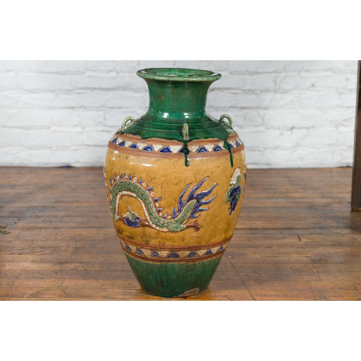 Annamese 19th Century Green Glazed Water Jar with Raised Dragon Motifs-7. Asian & Chinese Furniture, Art, Antiques, Vintage Home Décor for sale at FEA Home