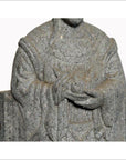 Stone Chinese guardian sculpture in robes, partially visible head, holding object, antique 19th century.