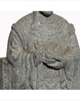Stone Chinese guardian sculpture in robes, partially visible head, holding object, antique 19th century.