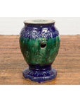 Antique Annamese Blue and Green Glazed Ceramic Garden Seat on Shaped Base-16. Asian & Chinese Furniture, Art, Antiques, Vintage Home Décor for sale at FEA Home