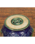 Antique Annamese Blue and Green Glazed Ceramic Garden Seat on Shaped Base-3. Asian & Chinese Furniture, Art, Antiques, Vintage Home Décor for sale at FEA Home