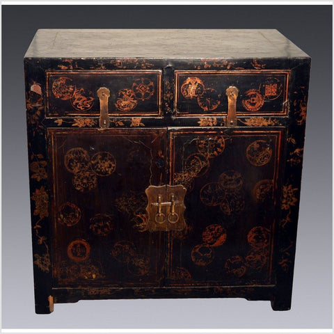 Antique Black Chinese Chinoiserie Cabinet-YN2584-1. Asian & Chinese Furniture, Art, Antiques, Vintage Home Décor for sale at FEA Home