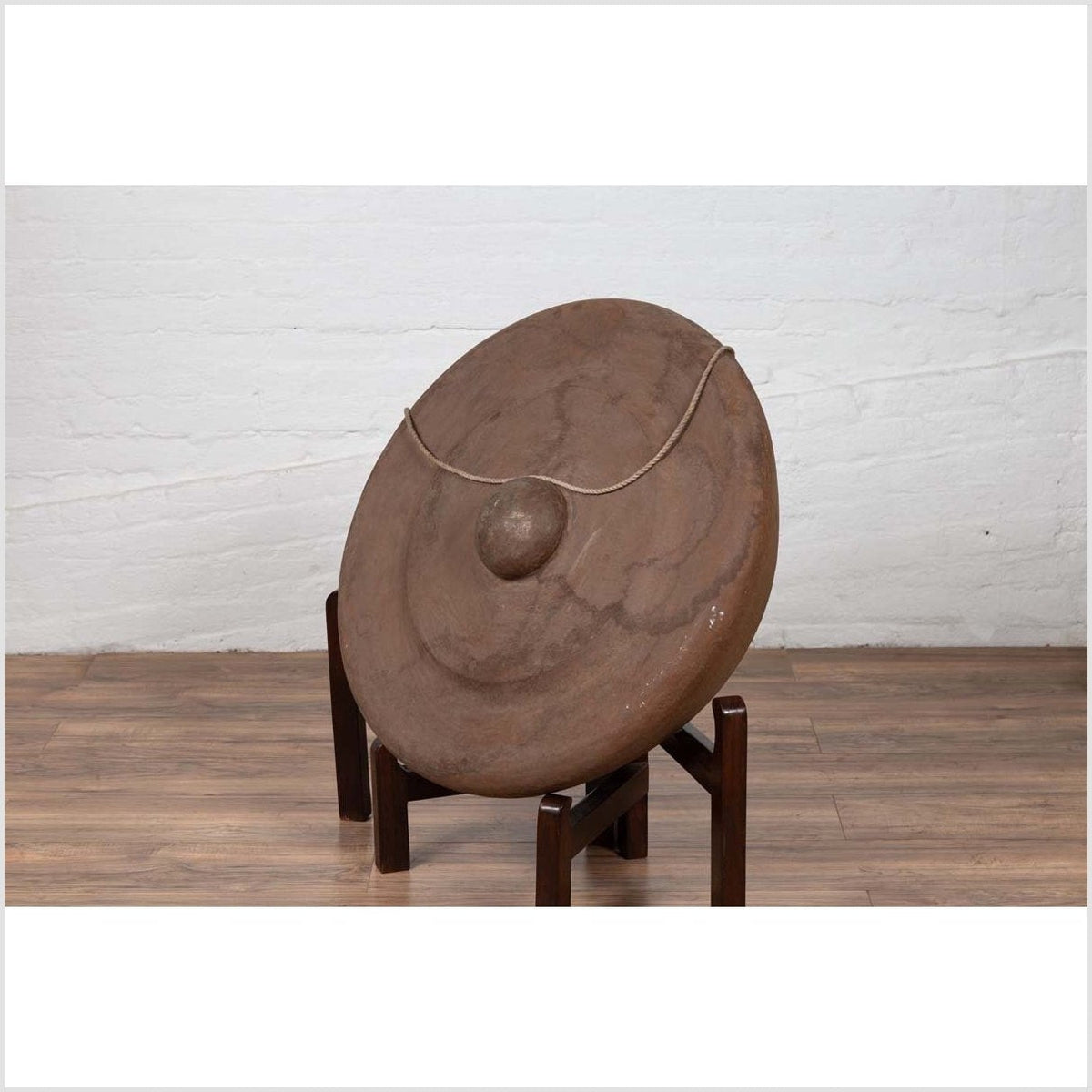 Antique Burmese Bronze Temple Gong with Red Mallet and Raised Center-9. Asian & Chinese Furniture, Art, Antiques, Vintage Home Décor for sale at FEA Home