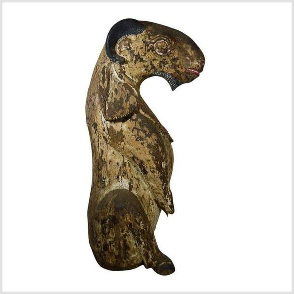 Antique Burmese Hand-Carved Wood Seated Goat Sculpture from the 19th Century-6. Asian & Chinese Furniture, Art, Antiques, Vintage Home Décor for sale at FEA Home