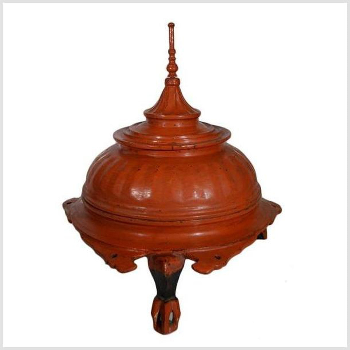 Antique Burmese Red Carved Wood Offering Basket from the 19th Century-4. Asian & Chinese Furniture, Art, Antiques, Vintage Home Décor for sale at FEA Home