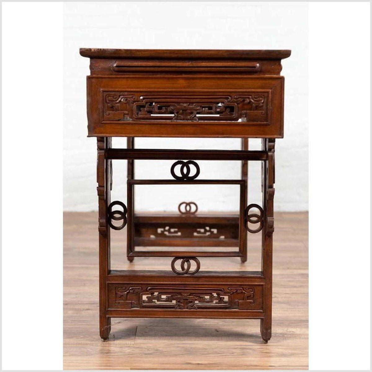 Antique Chinese Altar Console Table with Overhang Top and Open Fretwork Scrolls-16. Asian & Chinese Furniture, Art, Antiques, Vintage Home Décor for sale at FEA Home