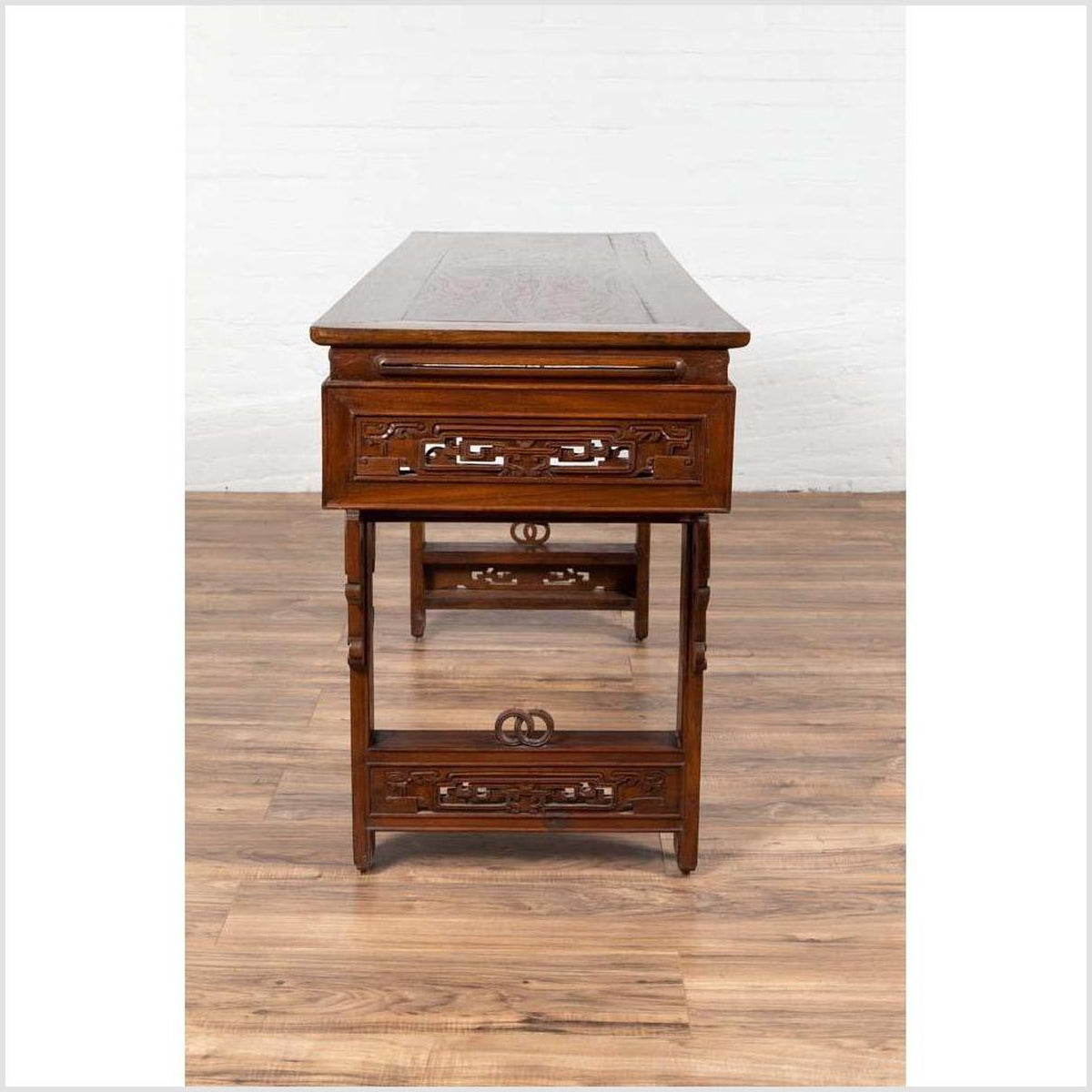Antique Chinese Altar Console Table with Overhang Top and Open Fretwork Scrolls-18. Asian & Chinese Furniture, Art, Antiques, Vintage Home Décor for sale at FEA Home