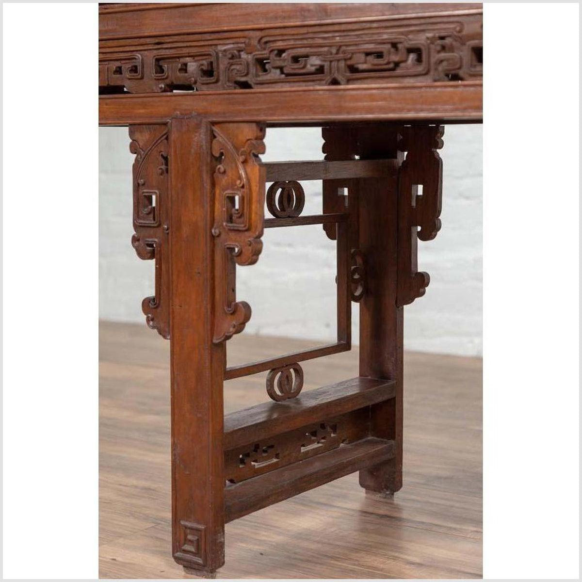 Antique Chinese Altar Console Table with Overhang Top and Open Fretwork Scrolls-9. Asian & Chinese Furniture, Art, Antiques, Vintage Home Décor for sale at FEA Home
