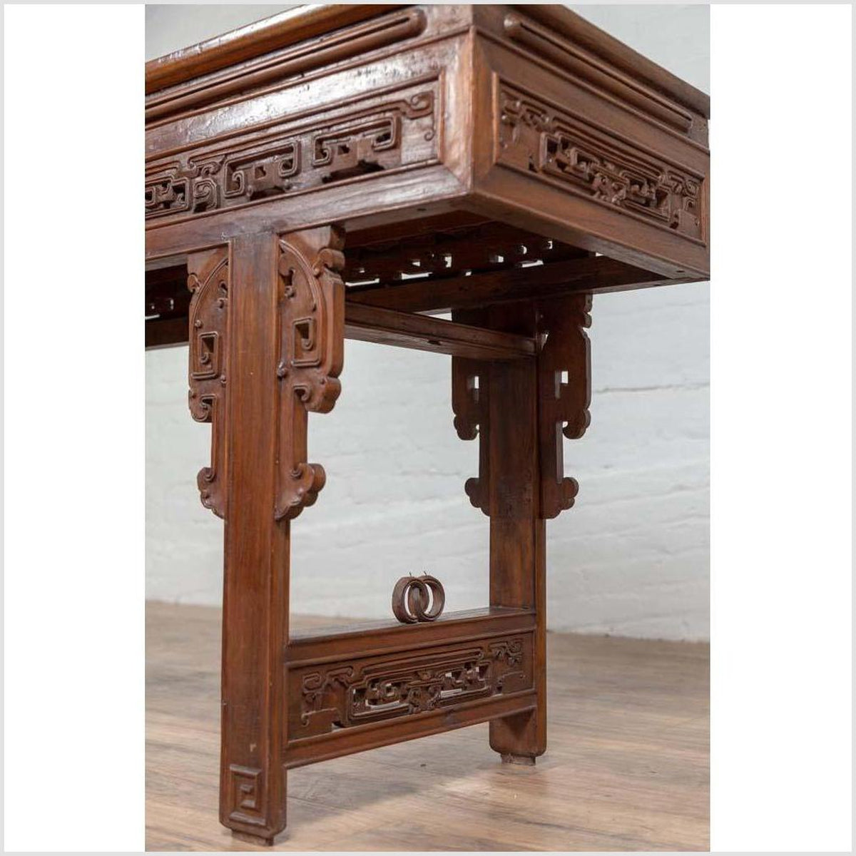 Antique Chinese Altar Console Table with Overhang Top and Open Fretwork Scrolls-10. Asian & Chinese Furniture, Art, Antiques, Vintage Home Décor for sale at FEA Home