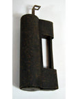Close-up of a rusty metal hinge with rectangular cutout, suitable for antique Chinese or Indian locks.