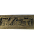 Gold and brown wood Chinese temple plaque with carved deer, tree, and leafy plants, 12x4x1 inches, close-up view.