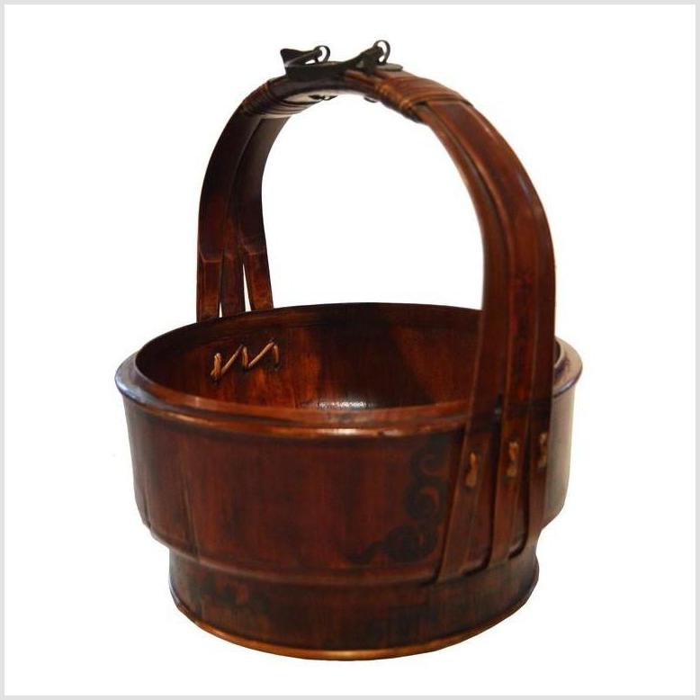 Antique Chinese Basket – Domed Lid, Twisted Wicker Handle-6. Asian & Chinese Furniture, Art, Antiques, Vintage Home Décor for sale at FEA Home